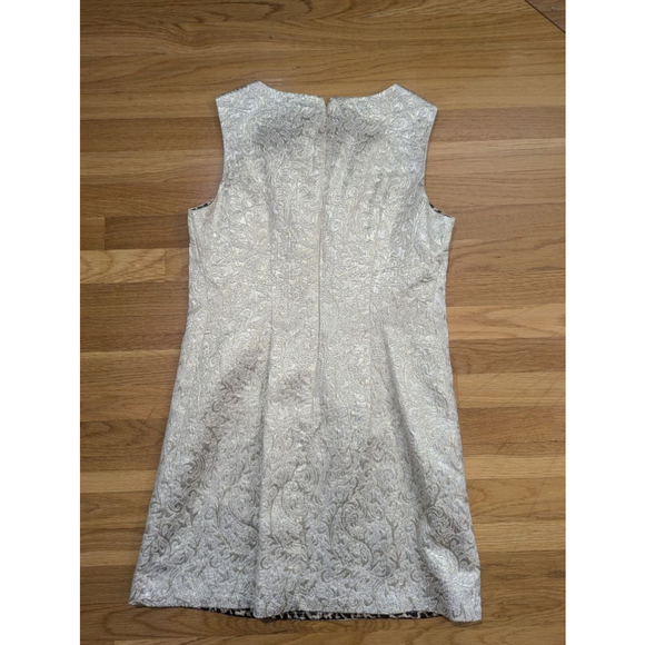 Roulette Brocade Shift Dress Cream Gold Size 12 Leopard Lining - Picture 3 of 10